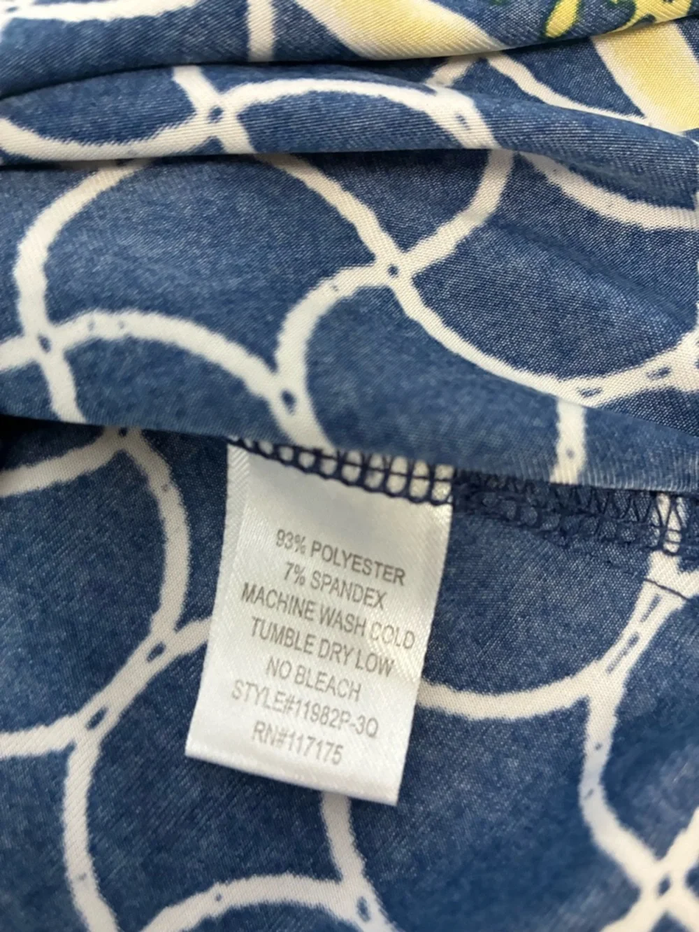 Navy & White Geometric Tunic with metal Accent Neckline. Flattering Feminine - Picture 7 of 11